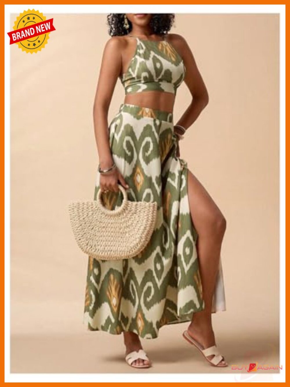 Women's 2 Piece Skirt Set - Summer Vacation Outfit Crop Top and Maxi Skirt - Picture 4 of 4